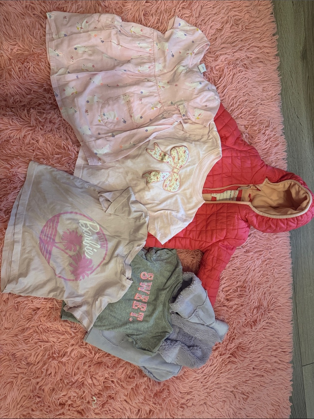 kate spade Girls Pink Coral Quilted Hooded Jacket & Mix Tops Set